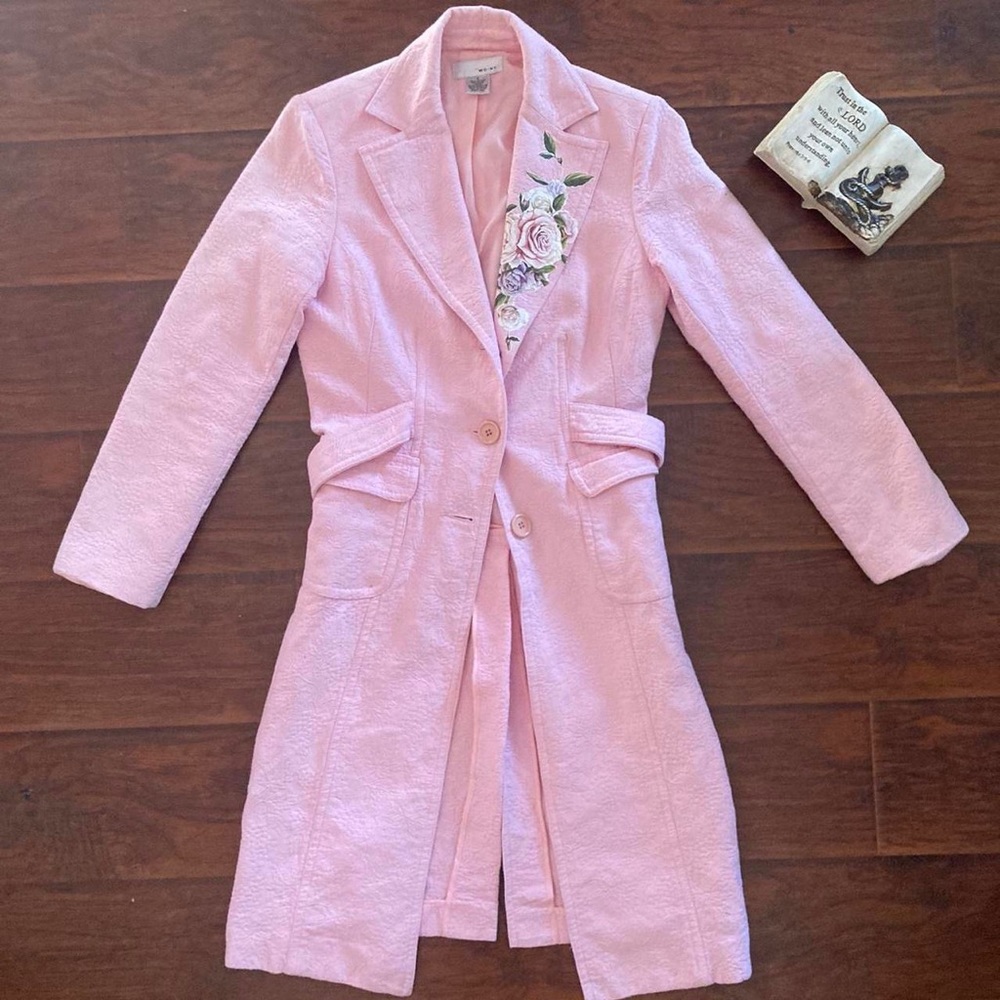 WDNY Light Pink Pea Coat with Floral Print Collar